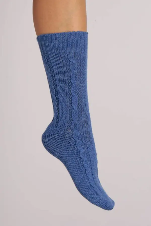 Calzino in puro cashmere da casa Blu pervinca treccia