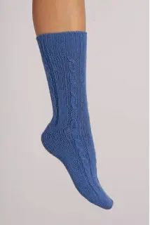 Calzino in puro cashmere da casa Blu pervinca treccia