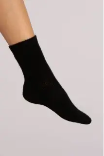Cashmere Bed Socks in Black Plain Knit 
