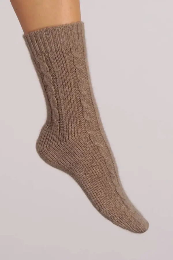 chaussette en cachemire pure  en tricot torsadé