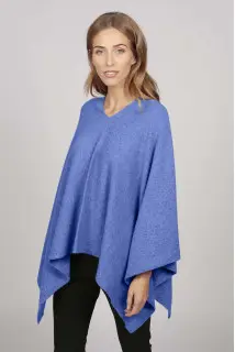 Cashmere boat neck poncho periwinkle blue