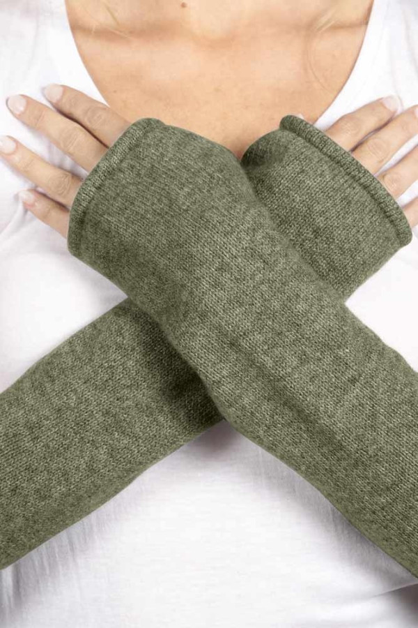 Army Green pure cashmere fingerless long wrist warmer gloves