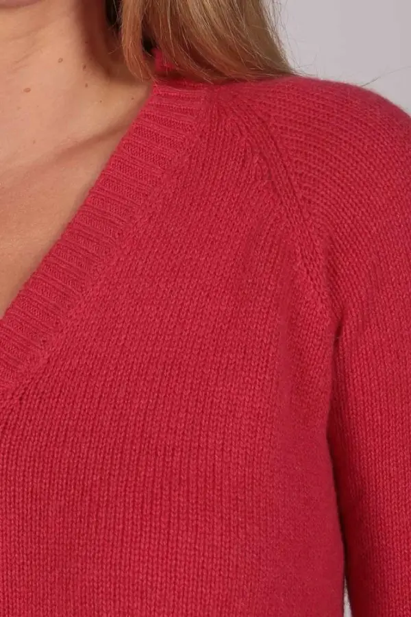 Coral Red V-Neck Cashmere Sweater