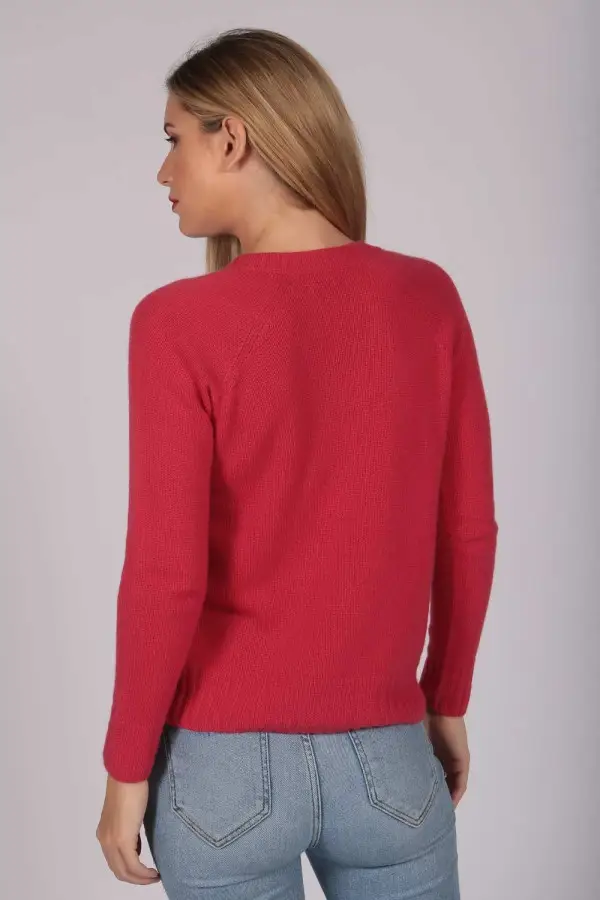 Coral Red V-Neck Cashmere Sweater