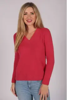 Coral Red V-Neck Cashmere Sweater