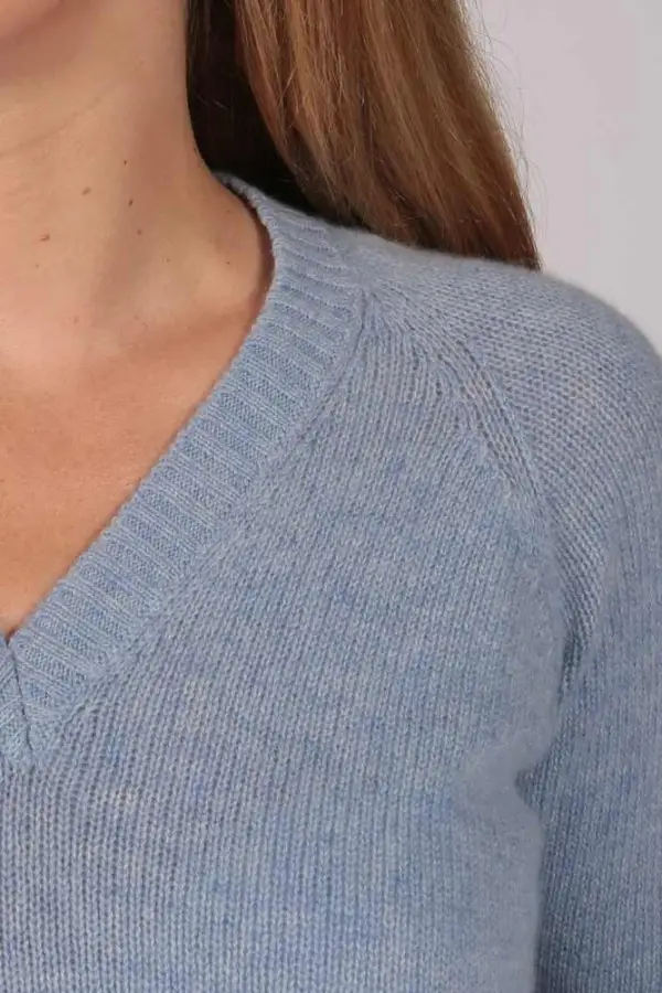 Light Blue V-Neck Cashmere Sweater