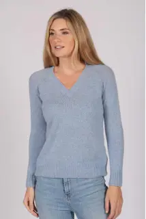 Light Blue V-Neck Cashmere Sweater