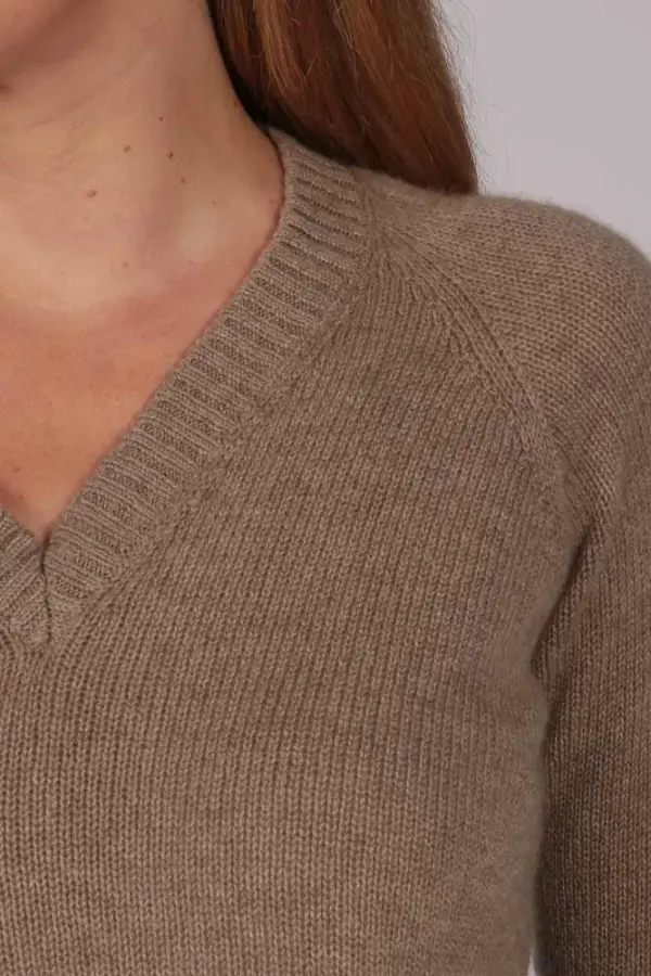 Camel Brown V-Neck Cashmere Sweater