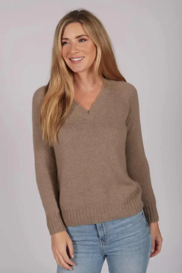 Camel Brown V-Neck Cashmere Sweater
