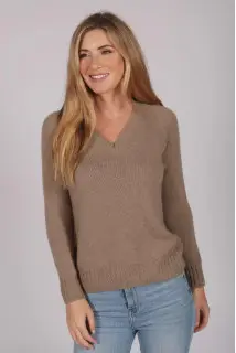 Camel Brown V-Neck Cashmere Sweater