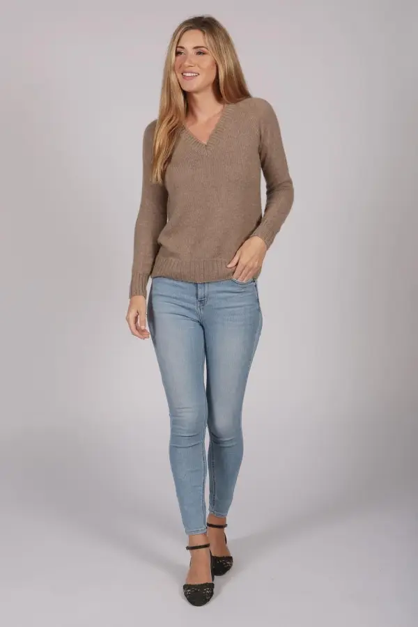 Camel Brown V-Neck Cashmere Sweater