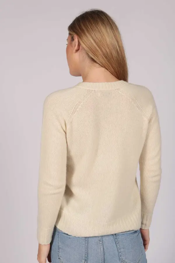 Cream White V-Neck Cashmere Sweater