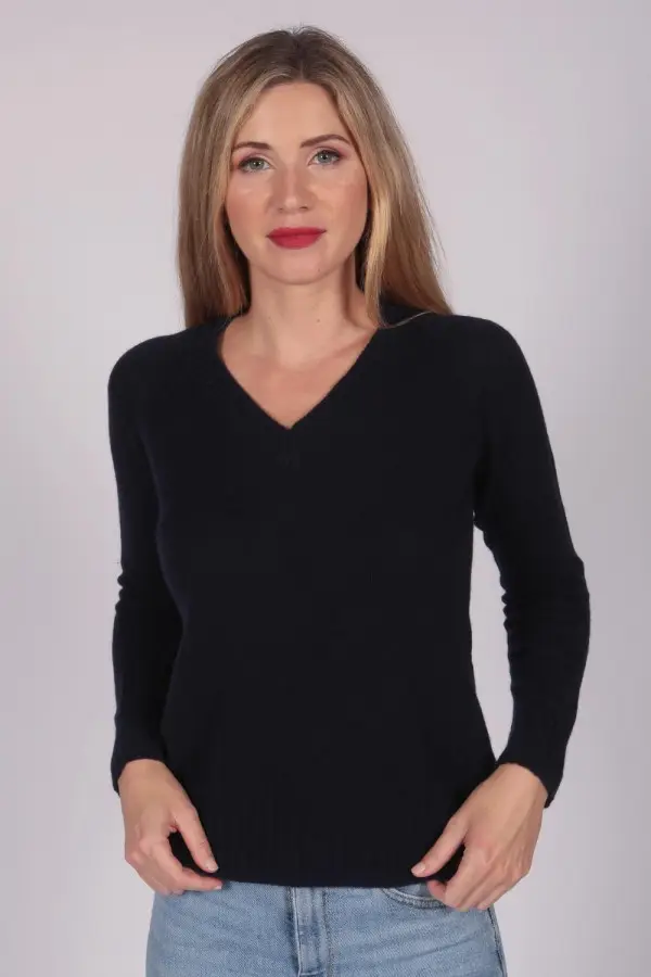 Navy Blue V-Neck Cashmere Sweater
