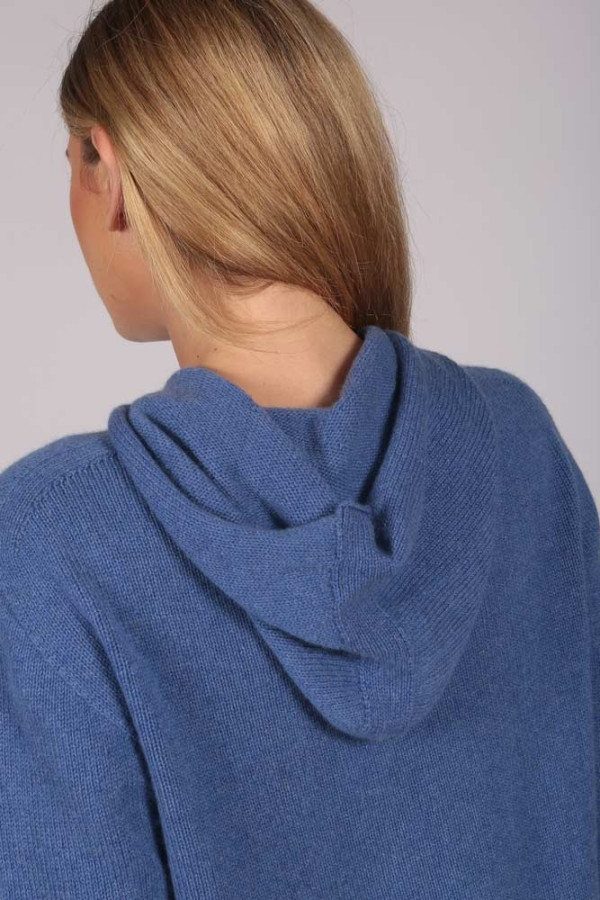 100% Kaschmir-Kapuzenpulli für Frauen singrünblau