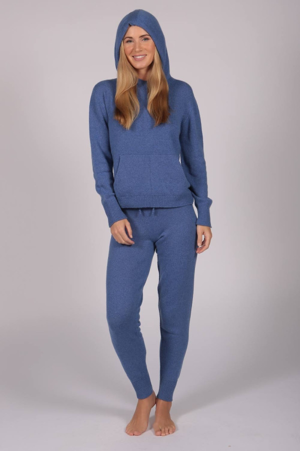Periwinkle Blue 100% Cashmere Hoodie for Women
