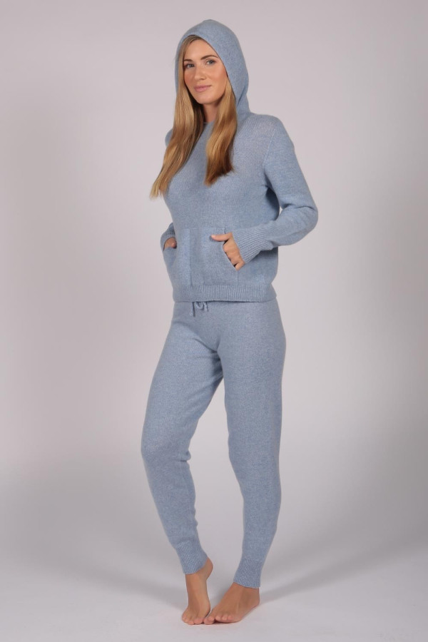 Light Blue 100% Cashmere Hoodie for Women