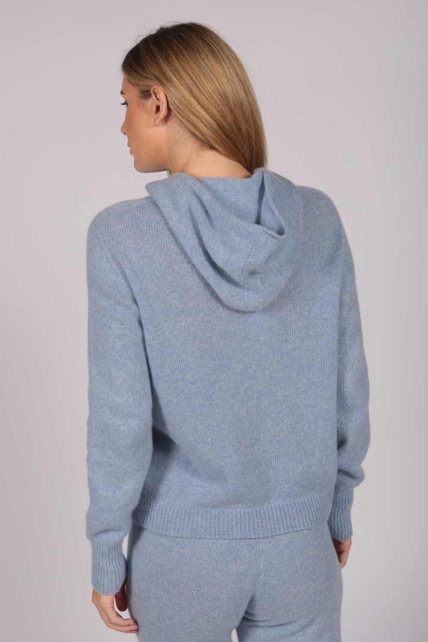100% Kaschmir-Kapuzenpulli für Frauen hellblau