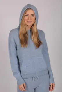 Light Blue 100% Cashmere Hoodie for Women