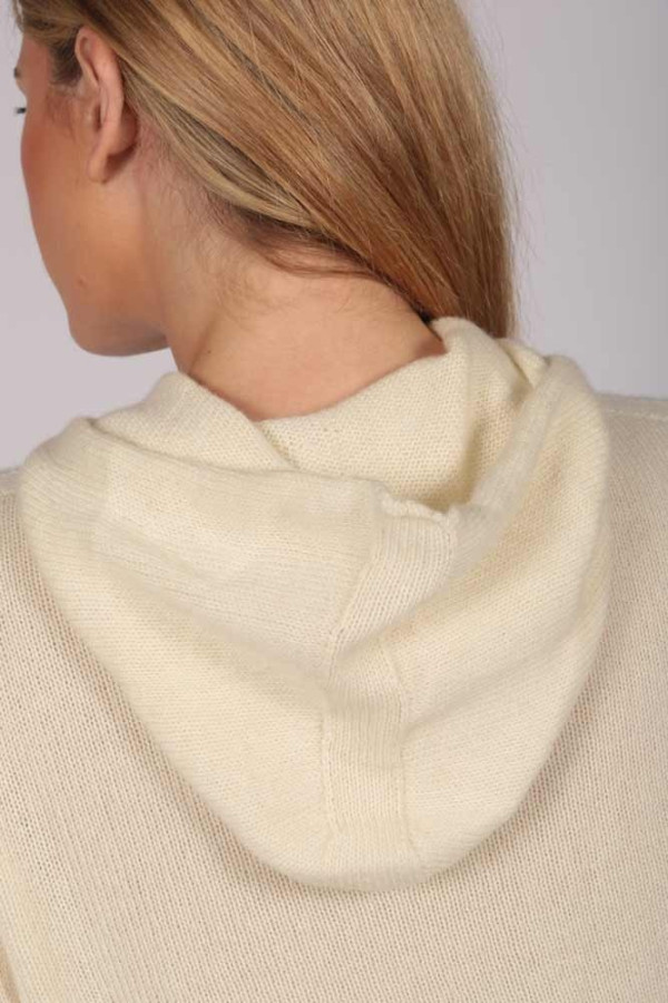 Cream White 100% Cashmere Hoodie for Women