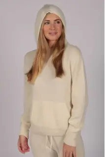 Cream White 100% Cashmere Hoodie for Women