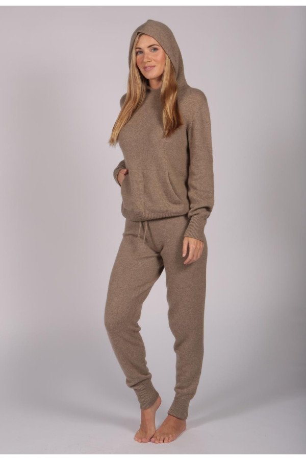 100% Kaschmir-Kapuzenpulli für Frauen kamelbraun