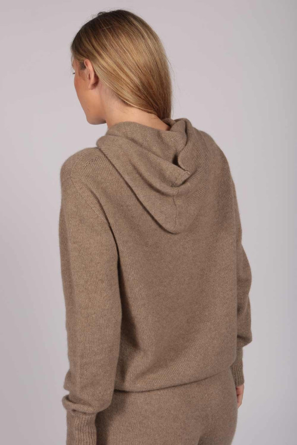 Camel Brown 100% Cashmere Hoodie for Women