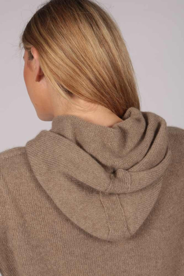Camel Brown 100% Cashmere Hoodie for Women