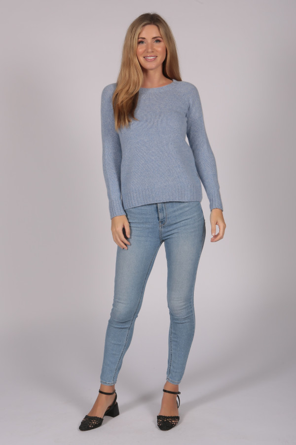 Pullover hellblau mit Rundhalsausschnitt 100 % Kaschmir