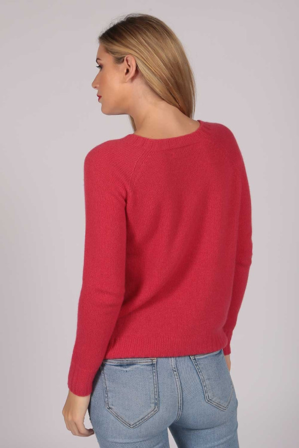 Coral Red Crew Neck Sweater 100% Cashmere