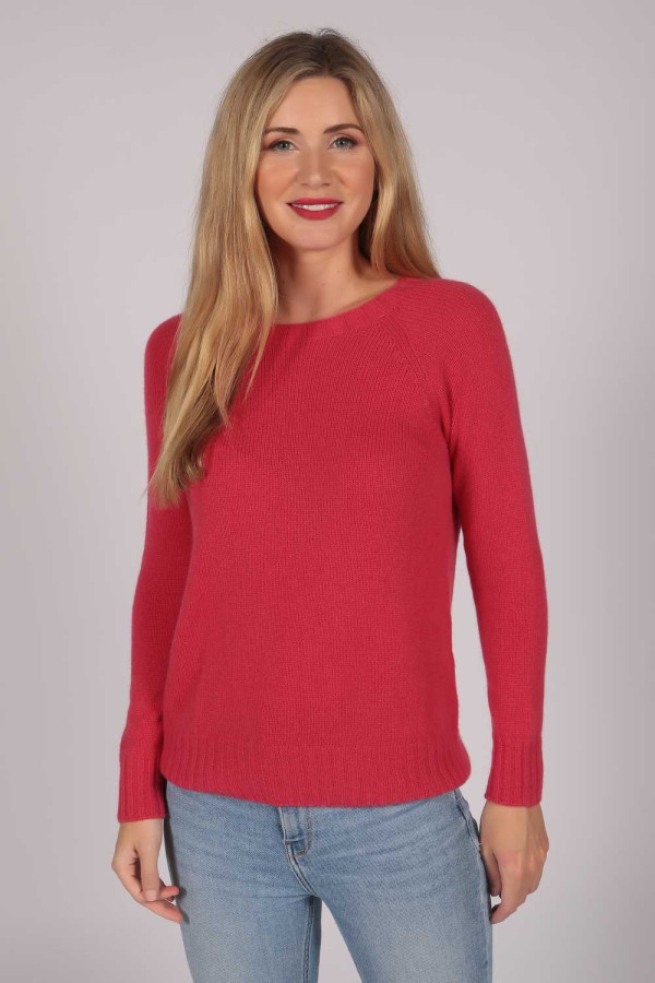 Coral Red Crew Neck Sweater 100% Cashmere