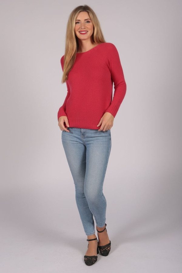 Coral Red Crew Neck Sweater 100% Cashmere