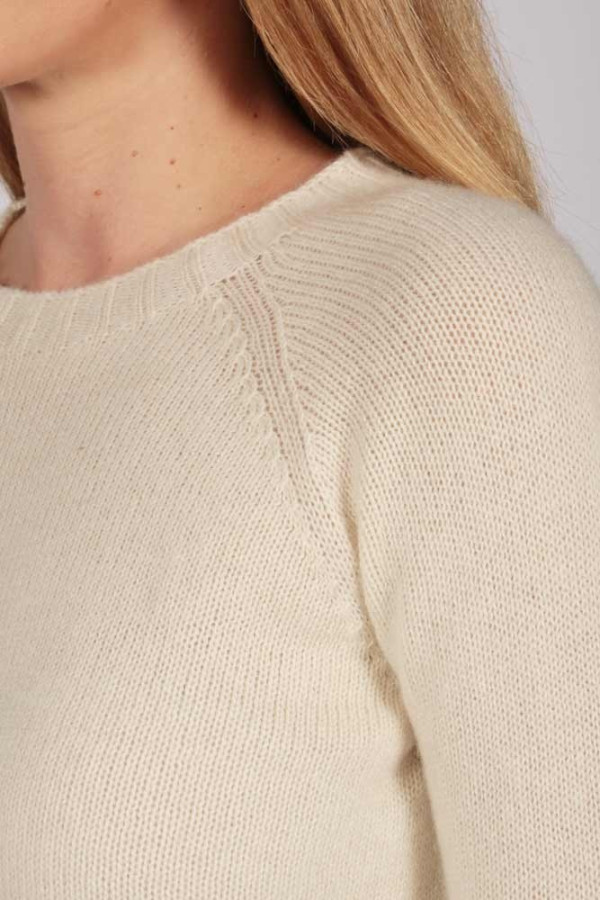 Cream White Crew Neck Sweater 100% Cashmere