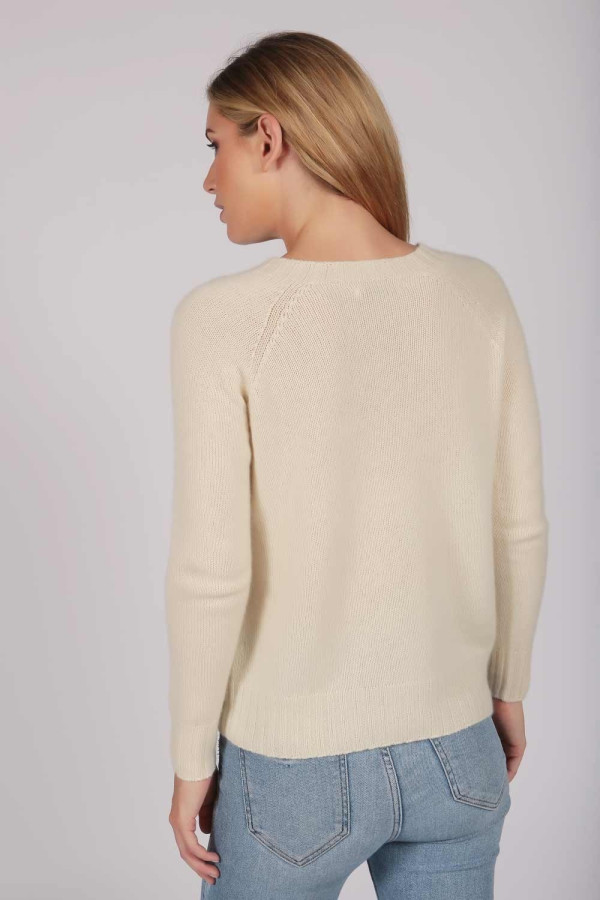 Cream White Crew Neck Sweater 100% Cashmere