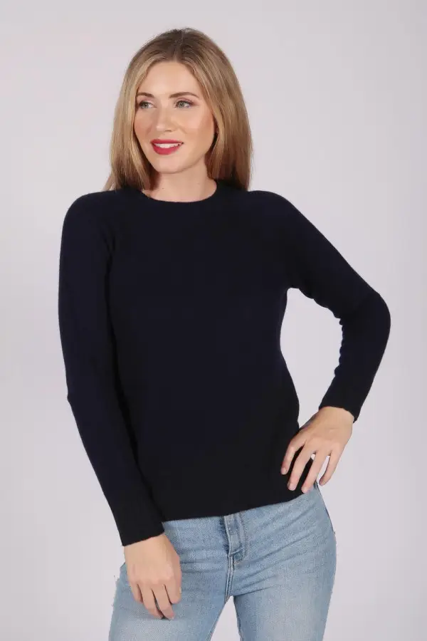 Pullover navy blau mit Rundhalsausschnitt 100 % Kaschmir