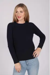 Navy Blue Crew Neck Sweater 100% Cashmere