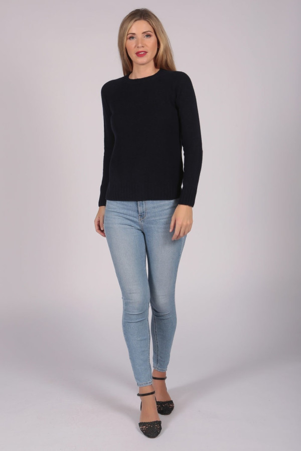 Navy Blue Crew Neck Sweater 100% Cashmere