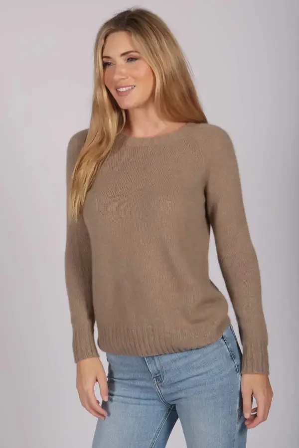 Camel Brown Crew Neck Sweater 100% Cashmere