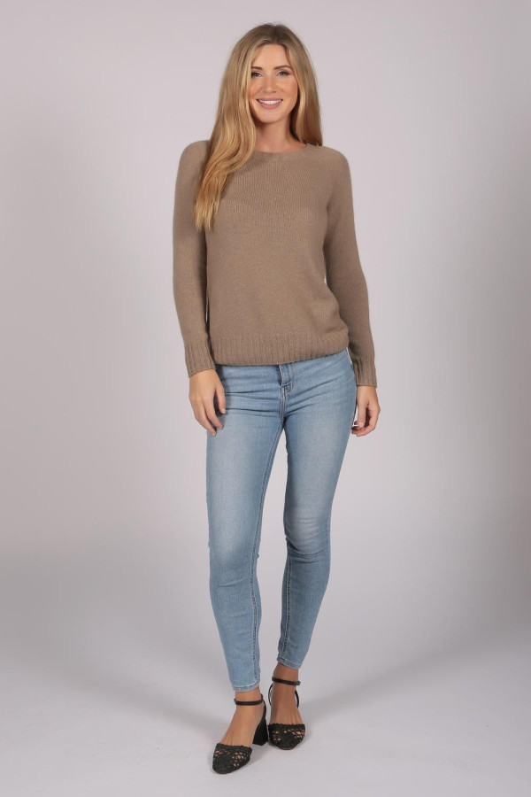 Camel Brown Crew Neck Sweater 100% Cashmere