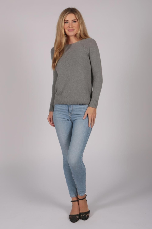 Pullover hellgrau mit Rundhalsausschnitt 100 % Kaschmir
