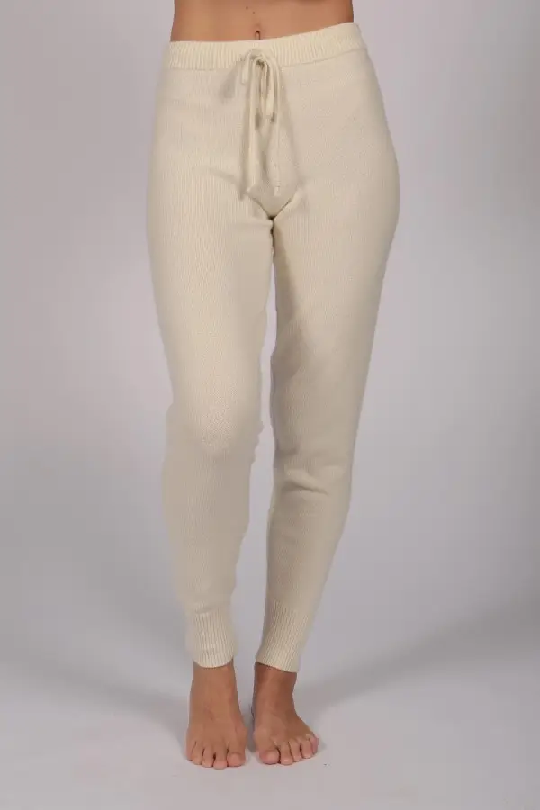 Women's Pure Cashmere Joggers Pants in Cream White