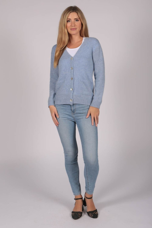 Cashmere Cardigan Jumper in Light Blue