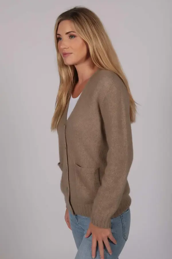 Cashmere Cardigan Jumper in Camel Brown