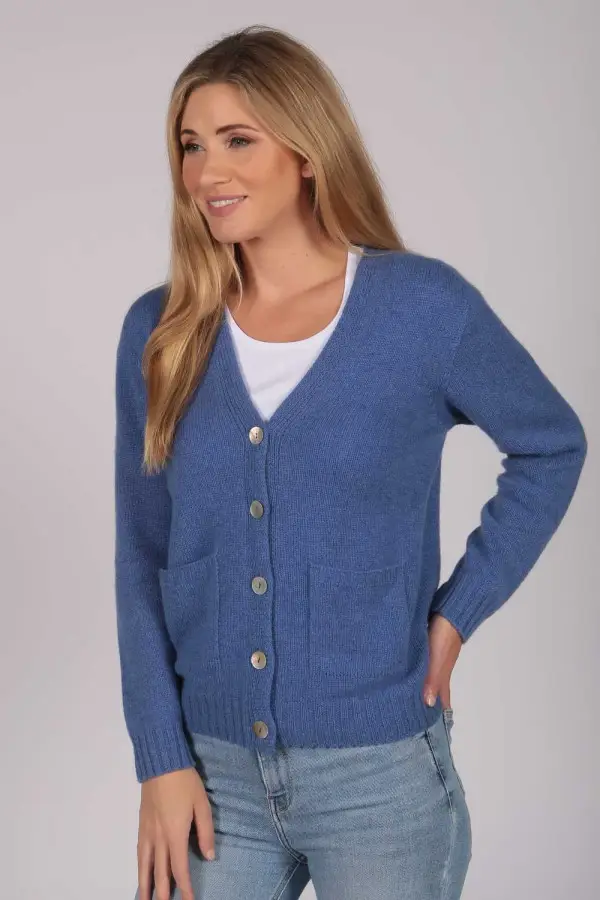 Kaschmir-Cardigan-Pullover in singrünblau
