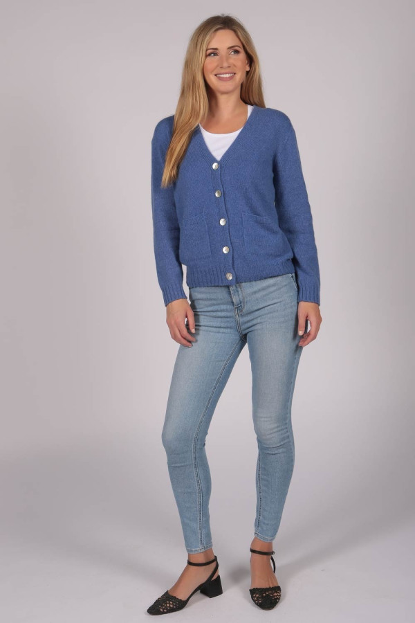 Kaschmir-Cardigan-Pullover in singrünblau