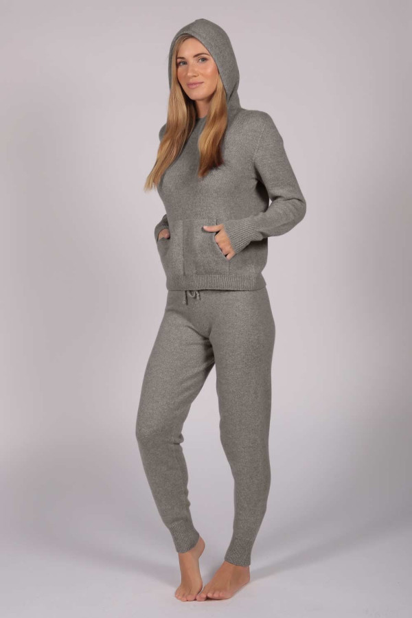 Light Grey 100% Cashmere Hoodie for Women