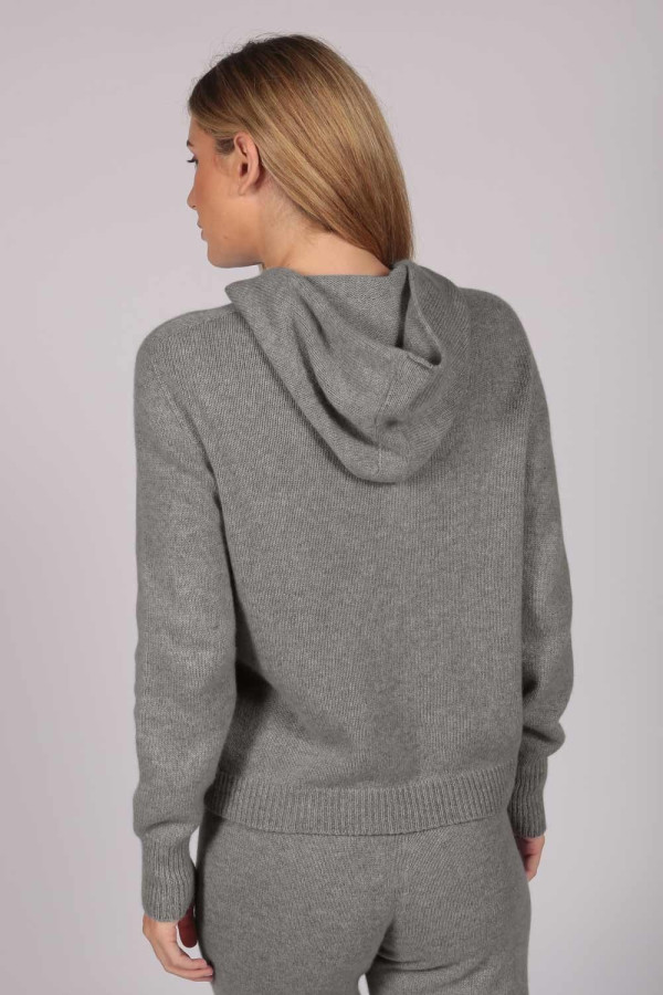 Light Grey 100% Cashmere Hoodie for Women
