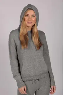 Light Grey 100% Cashmere Hoodie for Women
