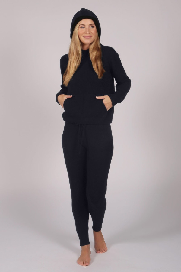 Navy Blue 100% Cashmere Hoodie for Women
