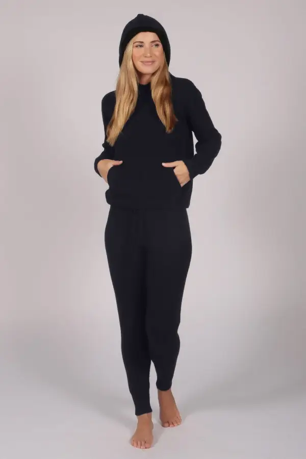 Navy Blue 100% Cashmere Hoodie for Women