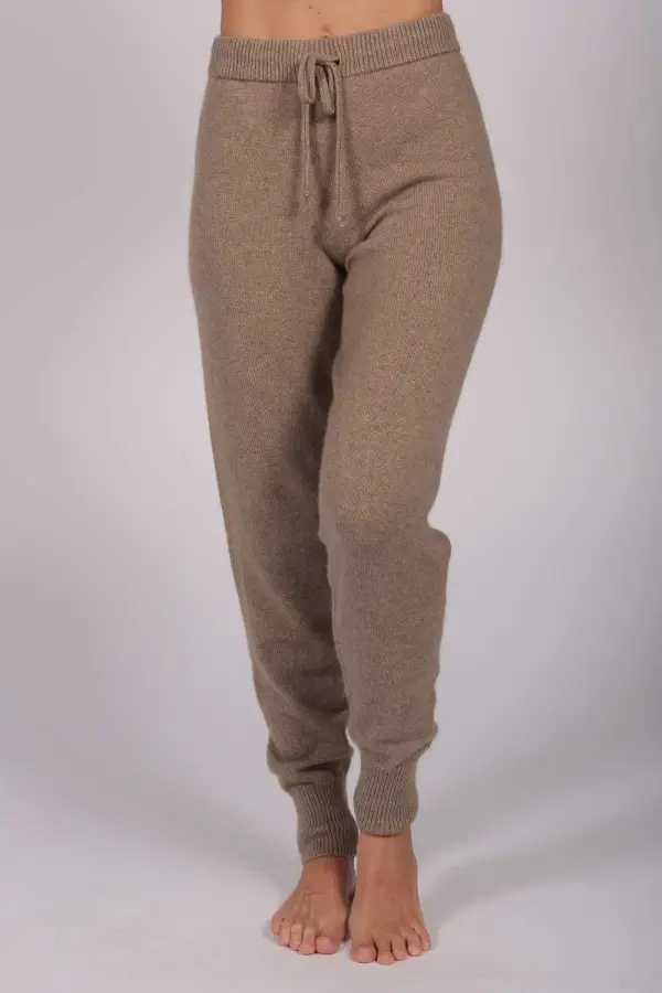 Women's Pure Cashmere Joggers Pants in Camel Brown